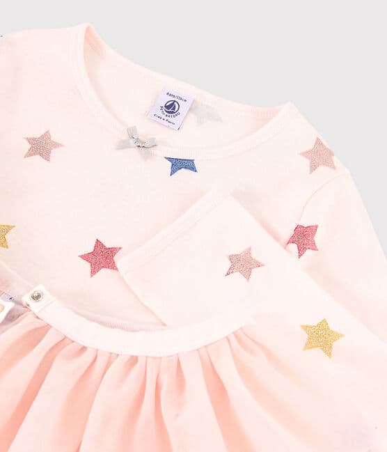 Pyjama déguisement danseusee petite fille en côte rose FLEUR/blanc MULTICO
