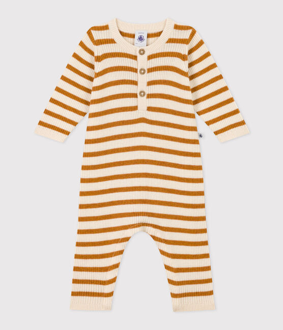 Combinaison rayée en tricot bébé blanc AVALANCHE/ ECUREUIL