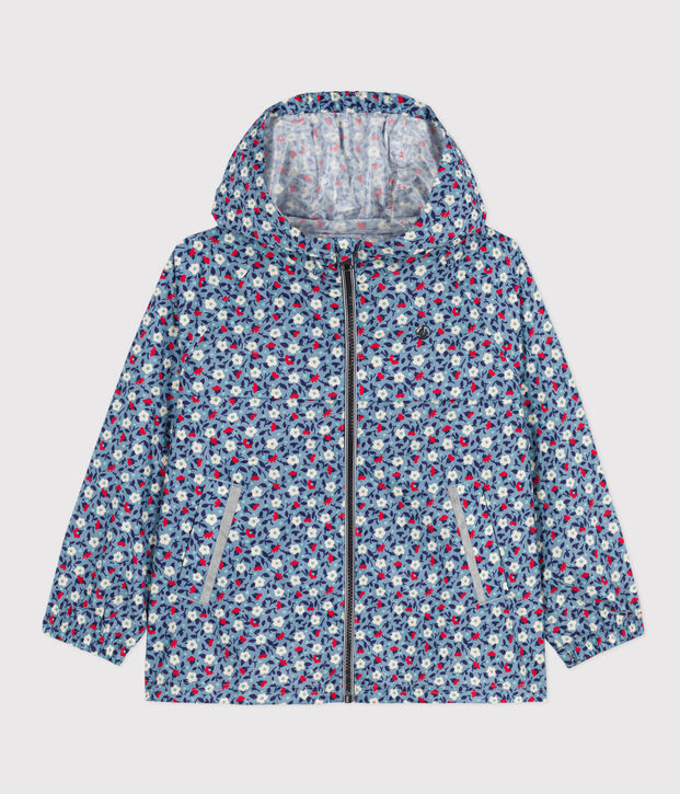 Coupe-vent, mati&egrave;re recycl&eacute;e enfant fille bleu/multicouleur