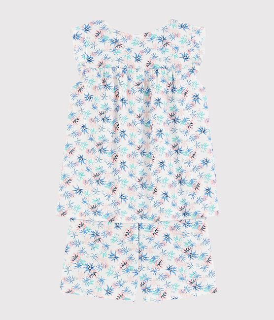 Pyjacourt imprimé anémones petite fille en coton fin blanc MARSHMALLOW/blanc MULTICO