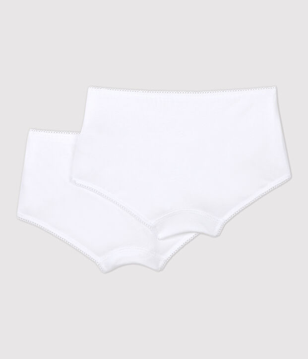 Lot de 2 shorties blancs petite fille en coton biologique et &eacute;lasthanne multicouleur