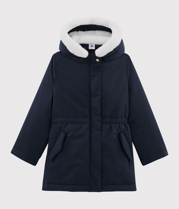 Parka en coton enduit enfant fille bleu marine