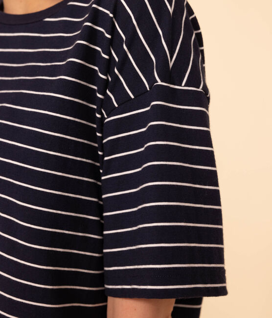 T-shirt LE BOXY en coton Femme bleu SMOKING/blanc MARSHMALLOW