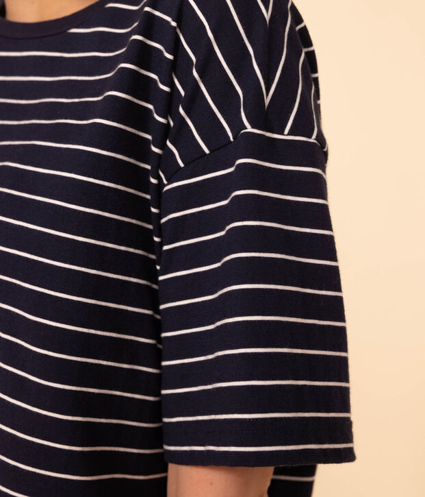 T-shirt LE BOXY en coton Femme bleu/blanc