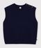 Pull sans manches femme en laine et coton uni bleu marine
