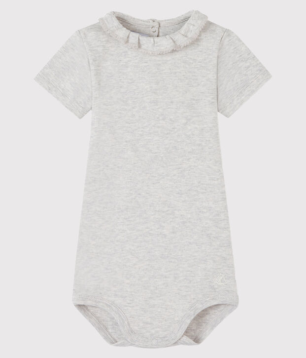 Body b&eacute;b&eacute; fille &agrave; collerette gris chin&eacute; clair