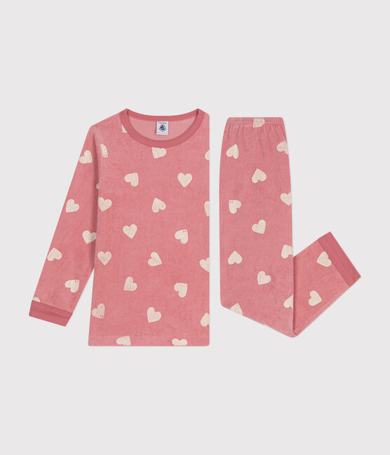 Pyjama en velours imprimé cœurs enfant rose ROSEWOOD/ MARSHMALLOW