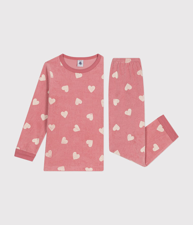 Pyjama en velours imprim&eacute; c&oelig;urs enfant rose/blanc