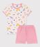 Pyjacourt imprimé animaux yoga petite fille en coton rose FLEUR/blanc MULTICO