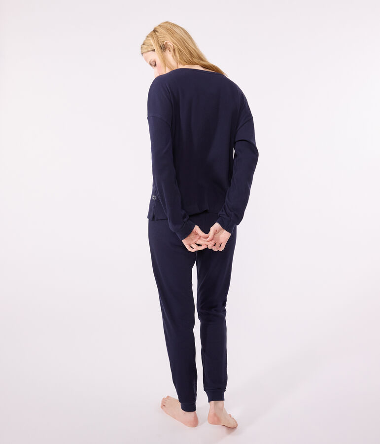 Pyjama uni en coton femme bleu SMOKING