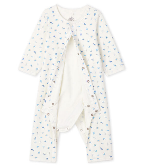 Bodyjama sans pieds bébé en côte blanc MARSHMALLOW/blanc MULTICO