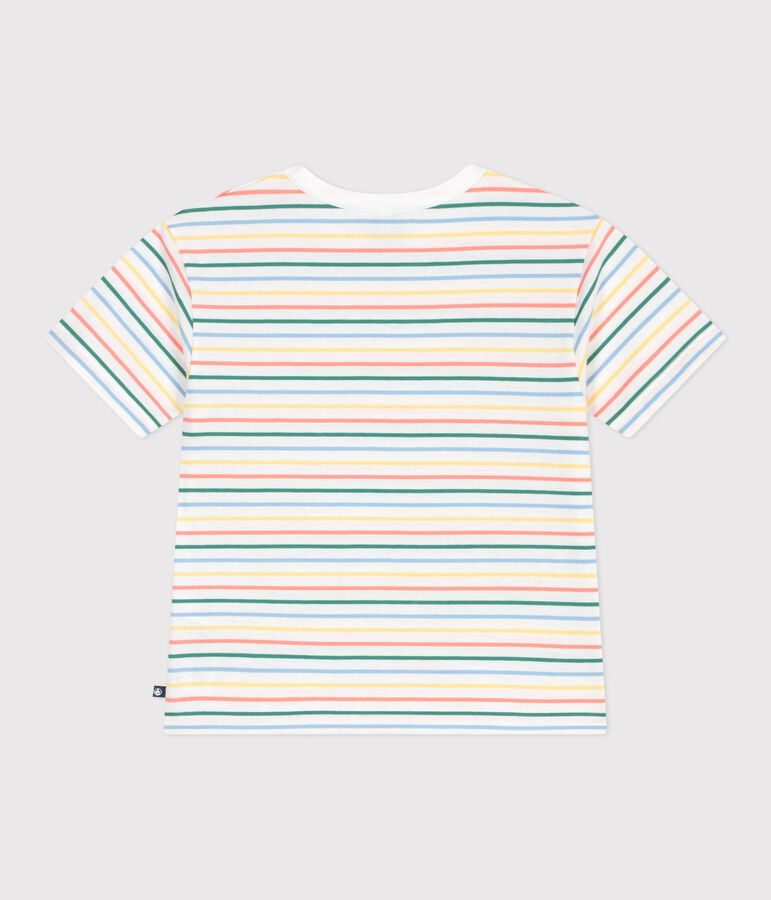 Tee-shirt enfant manches courtes en coton &agrave; rayures blanc/multicouleur