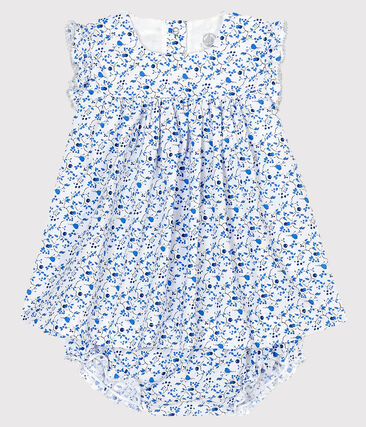 PETIT BATEAU - Robe avec bloomer fleurs bleues bébé fille en popeline