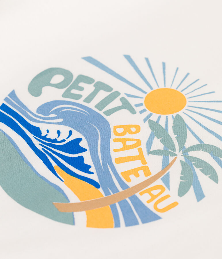 Teeshirt enfant en coton manches courtes imprim&eacute; blanc MARSHMALLOW