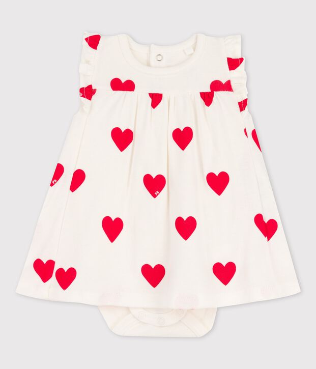 Robe body imprim&eacute;e coeur en coton bio b&eacute;b&eacute; blanc/rouge