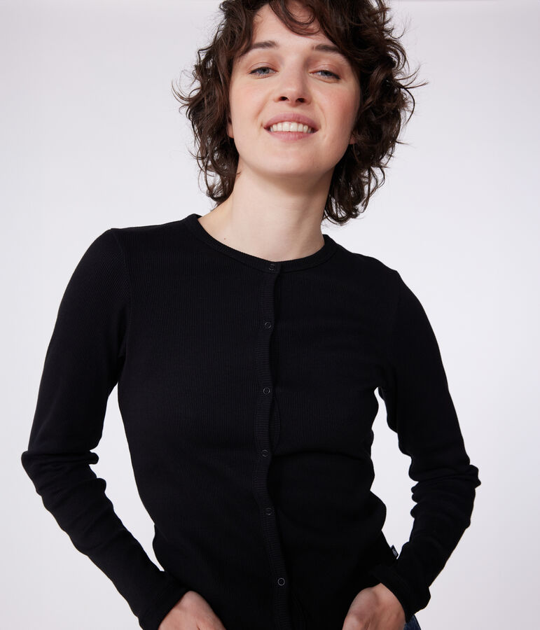 Cardigan femme en coton uni noir BLACK