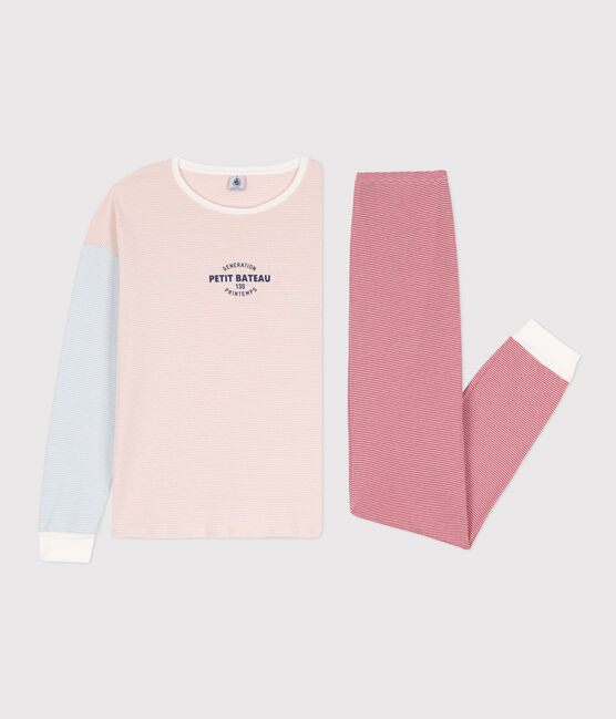 Pyjama milleraies tricolore en coton femme blanc MARSHMALLOW/blanc MULTICO