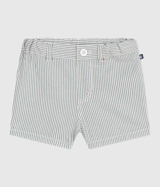 Short bébé en seersucker rayé blanc MARSHMALLOW/bleu BRUT