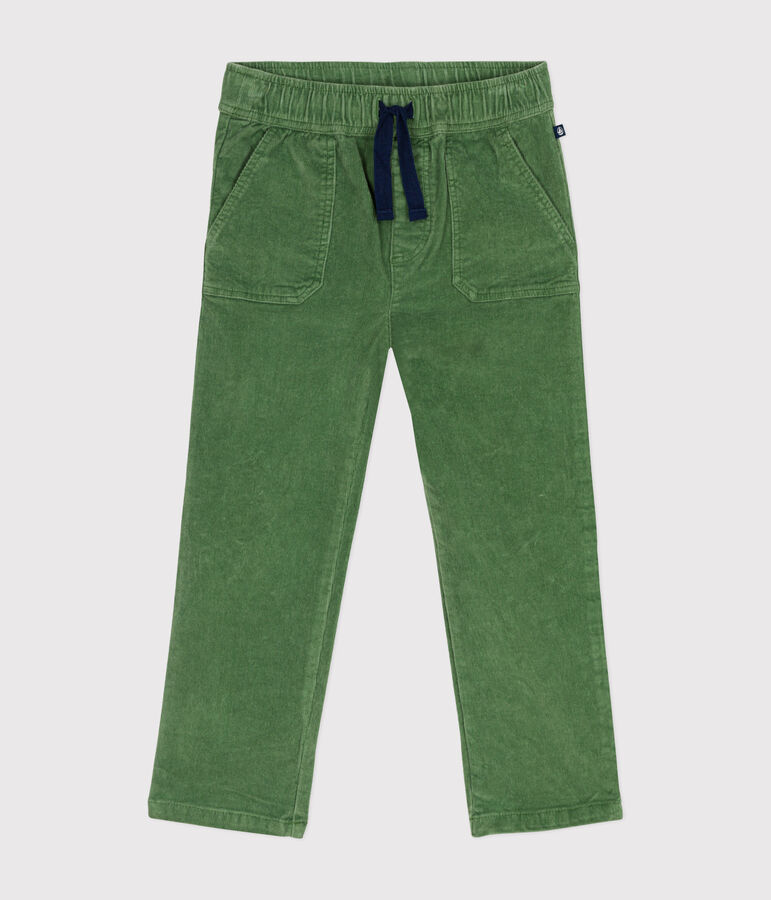 Pantalon droit en velours enfant gar&ccedil;on vert PALMERAIE