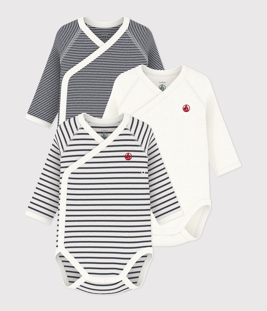 Lot de 3 bodies croisés manches longues en coton bébé (Petit Bateau) - Couverture