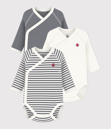 PETIT BATEAU - Lot de 3 bodies croisés manches longues en coton bébé