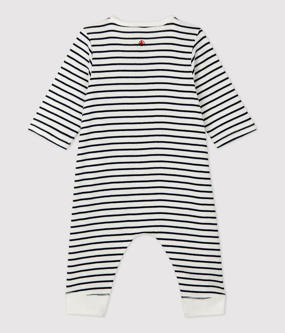 Combinaison longue rayée marinière en coton bio bébé blanc MARSHMALLOW/bleu SMOKING