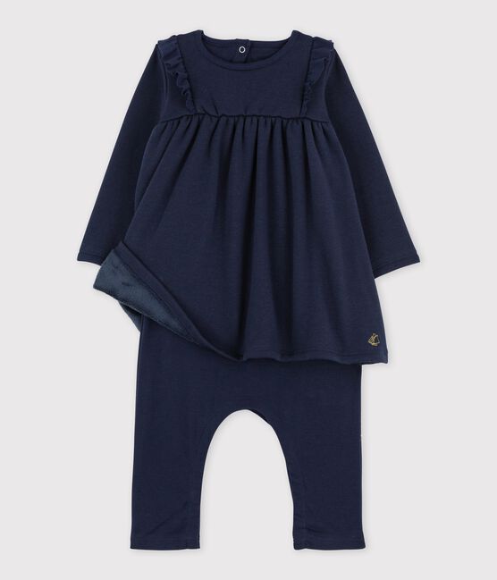 Robe legging en maille velours bébé fille bleu SMOKING