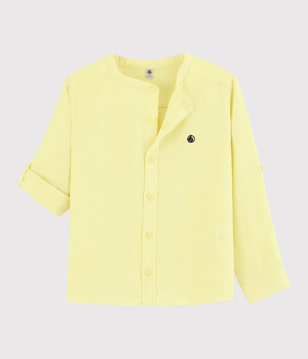 Chemise manches retroussables en lin enfant gar&ccedil;on jaune