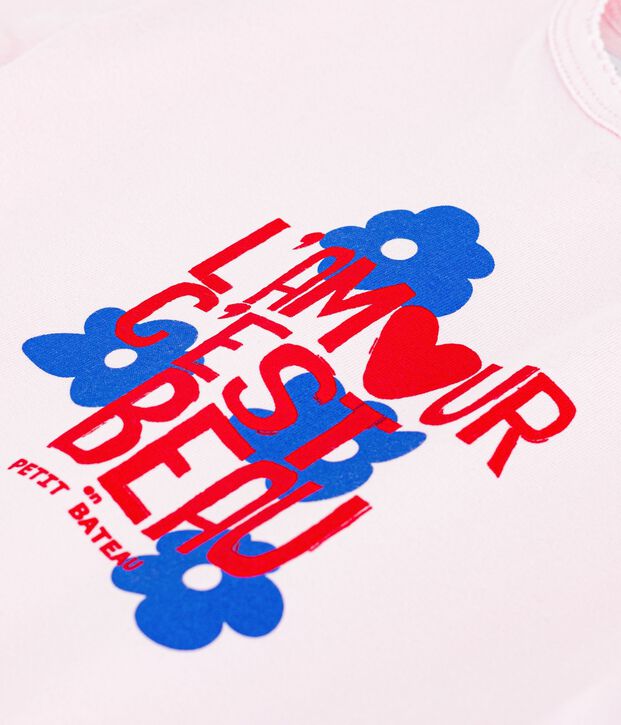 Tee-shirt b&eacute;b&eacute; en coton &agrave; manches courtes &agrave; motif rose clair