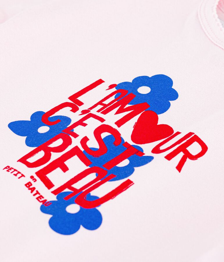 Tee-shirt b&eacute;b&eacute; en coton &agrave; manches courtes &agrave; motif rose BARELY