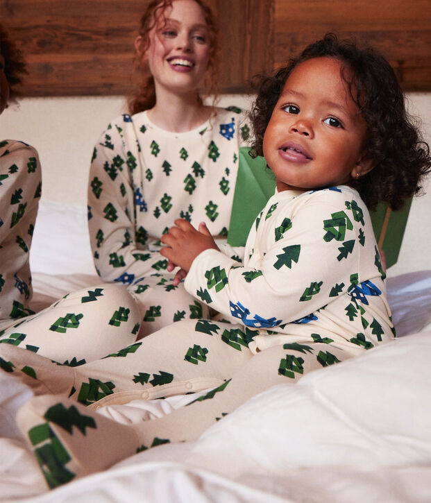Pyjama b&eacute;b&eacute; sapins en molleton &eacute;cru/multicouleur