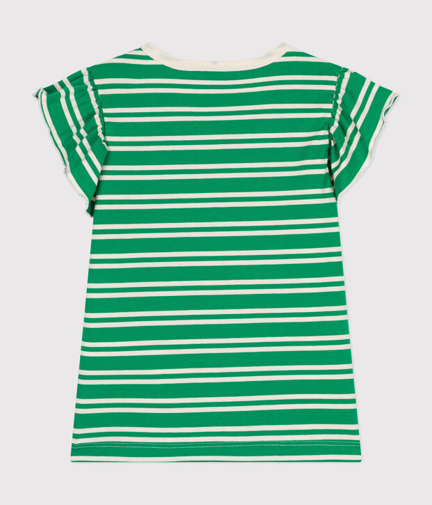 Tee-shirt ray&eacute; en jersey l&eacute;ger enfant fille vert/&eacute;cru