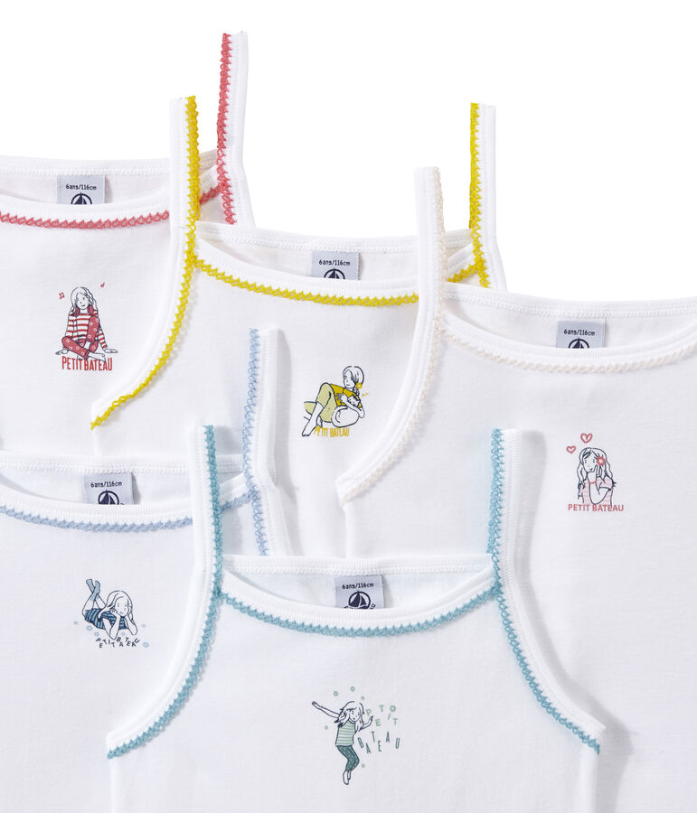 Lot de 5 chemises &agrave; bretelles fille &agrave; motifs blanc