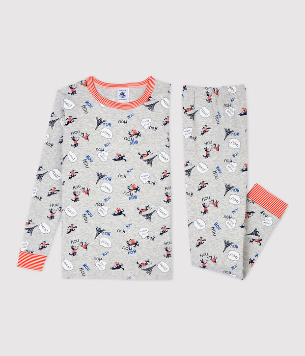 Pyjama snugfit imprim&eacute; Paris petit gar&ccedil;on en coton biologique gris/multicouleur