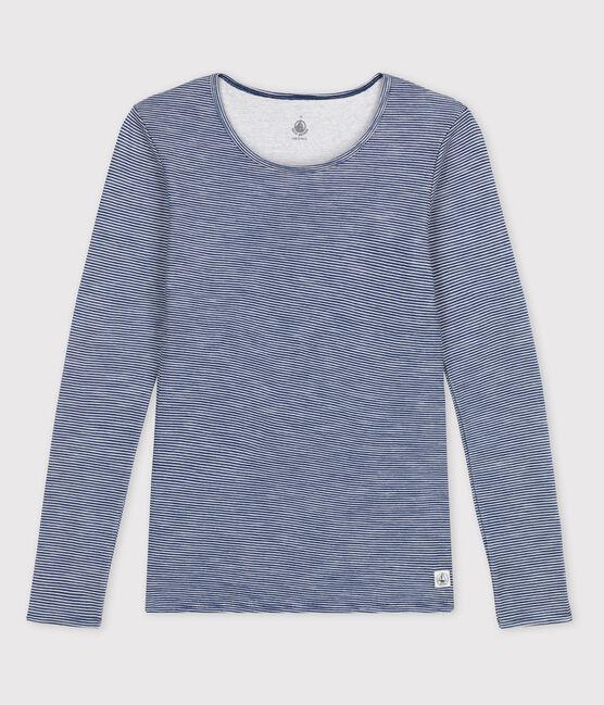 T-shirt en laine et coton rayée Femme bleu SMOKING/blanc MARSHMALLOW