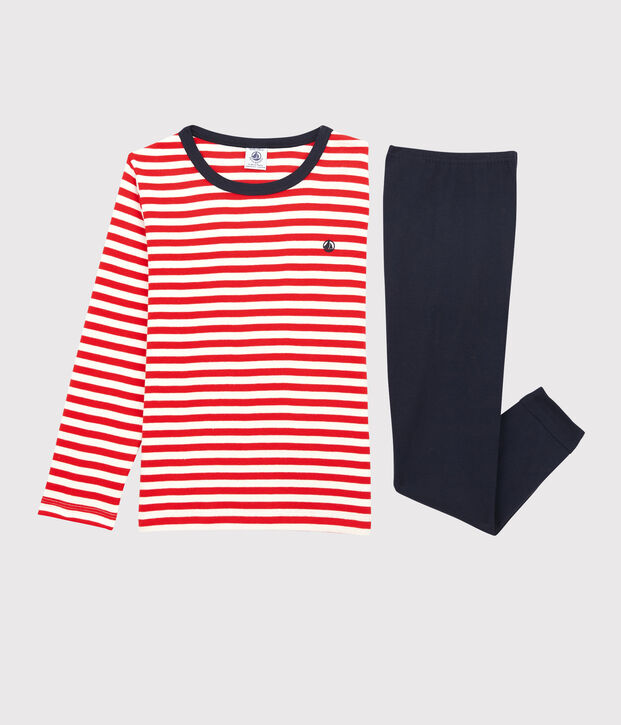 Pyjama rayures rouges petit gar&ccedil;on en coton biologique rouge/multicouleur