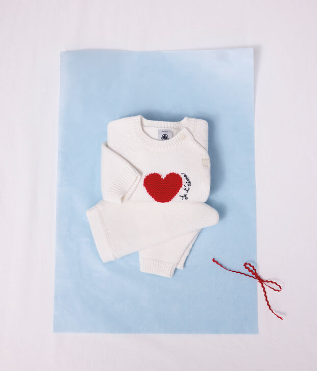 Ensemble b&eacute;b&eacute; en tricot jacquard c&oelig;ur rouge/rouge
