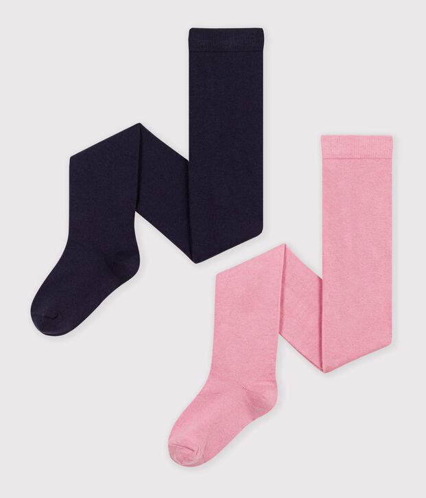 Lot de 2 collants enfant en coton unis rose/bleu