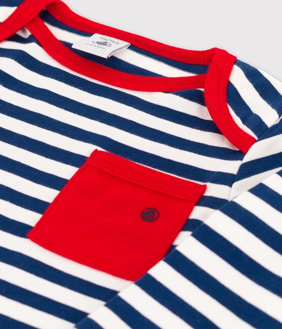 Tee-shirt manches longues rayé en jersey bébé bleu MEDIEVAL/blanc MARSHMALLOW