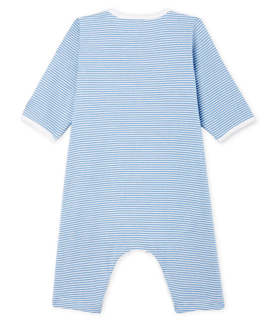 Bodyjama sans pieds bébé fille en côte bleu ACIER/blanc MARSHMALLOW