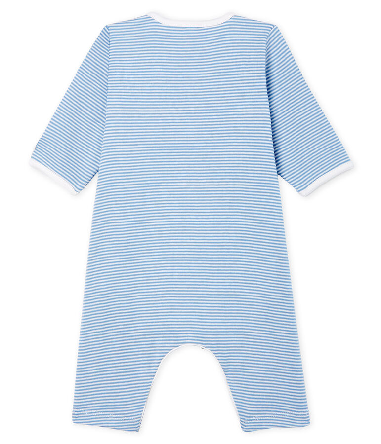 Bodyjama sans pieds b&eacute;b&eacute; fille en c&ocirc;te bleu ACIER/blanc MARSHMALLOW