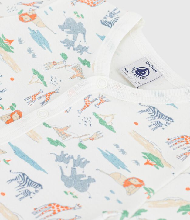 Combinaison courte b&eacute;b&eacute; en coton imprim&eacute; animaux blanc/multicouleur