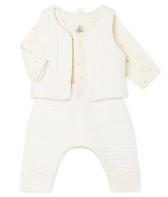 Ensemble trois pièces bébé en tubique blanc MARSHMALLOW