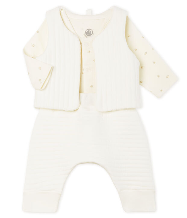 Ensemble trois pi&egrave;ces b&eacute;b&eacute; en tubique blanc