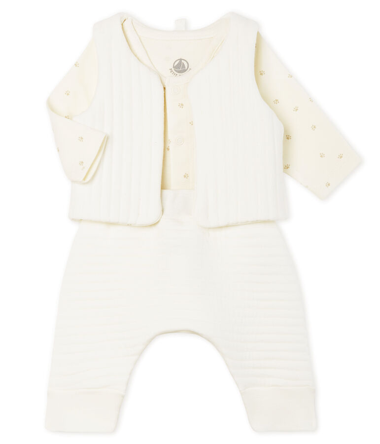 Ensemble trois pi&egrave;ces b&eacute;b&eacute; en tubique blanc