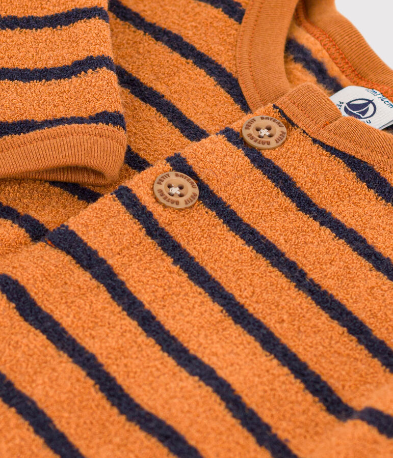 Combinaison longue en bouclette &eacute;ponge b&eacute;b&eacute; marron/bleu