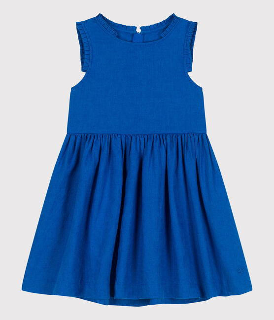 Robe sans manches enfant en lin uni bleu PORCELANA