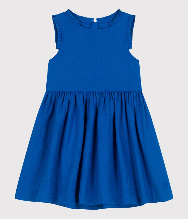 Robe sans manches enfant en lin uni bleu