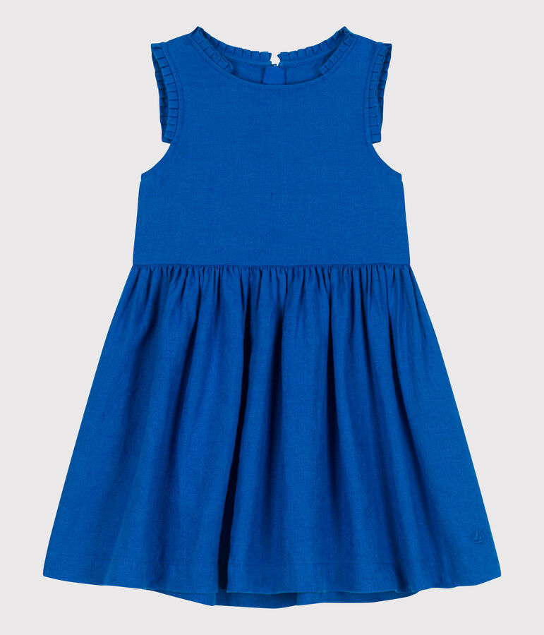 Robe sans manches enfant en lin uni bleu PORCELANA