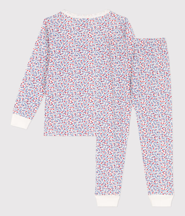 Pyjama fleurs en coton petite fille blanc/multicouleur